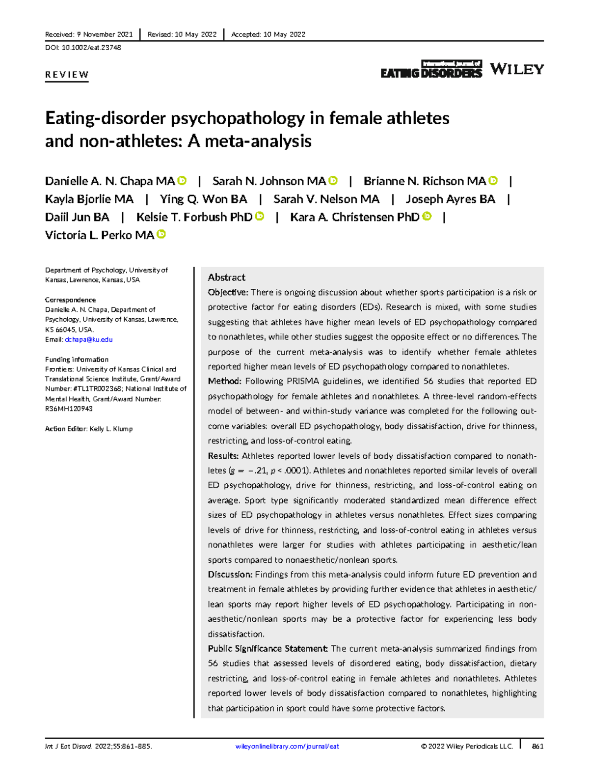 Review of Eating Disorder Psychopathology in Female Athletes (PSY 2022 ...