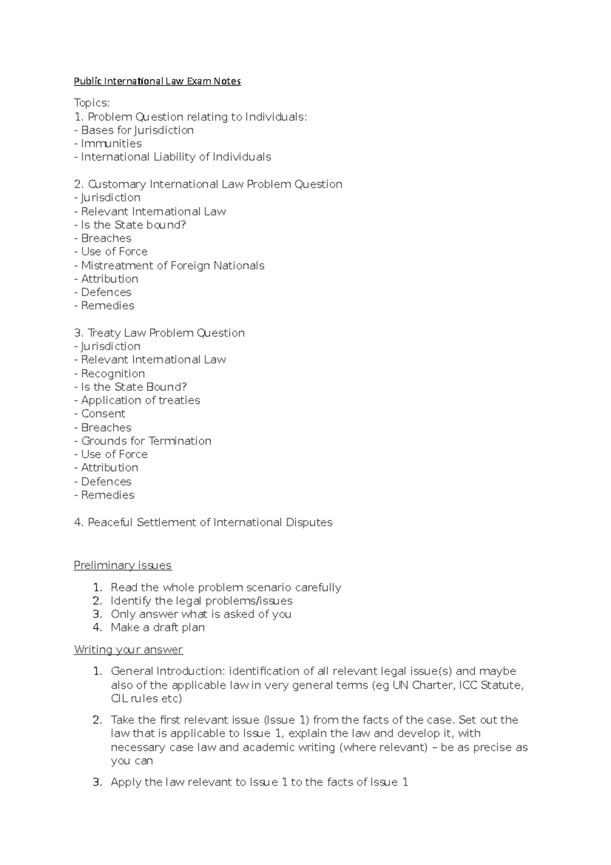Public International Law Exam Notes (Course Code: PIL 101) - Studocu