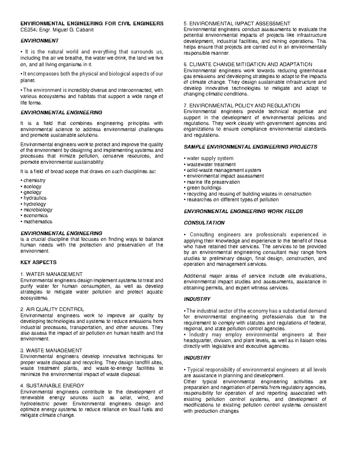 01 Introduction to Environmental Engineering - ENVIRONMENTAL ...