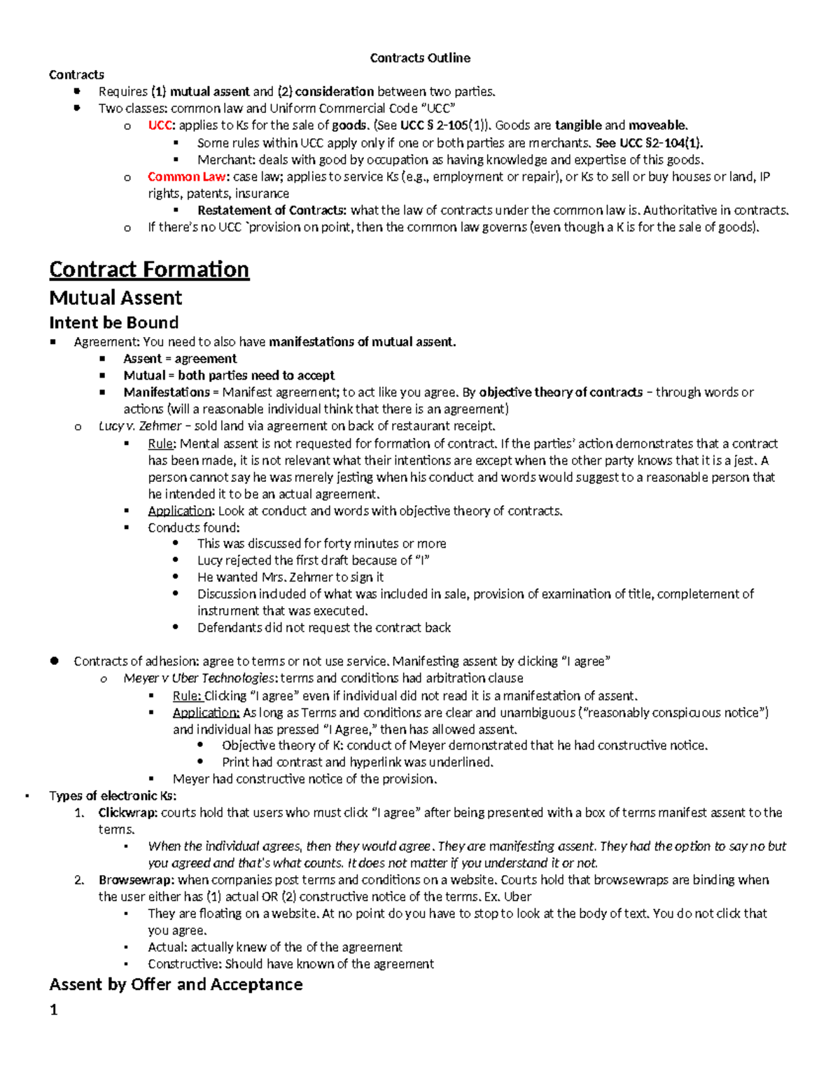 Contracts Outline for Course 202020: Key Concepts and Case Law - Studocu