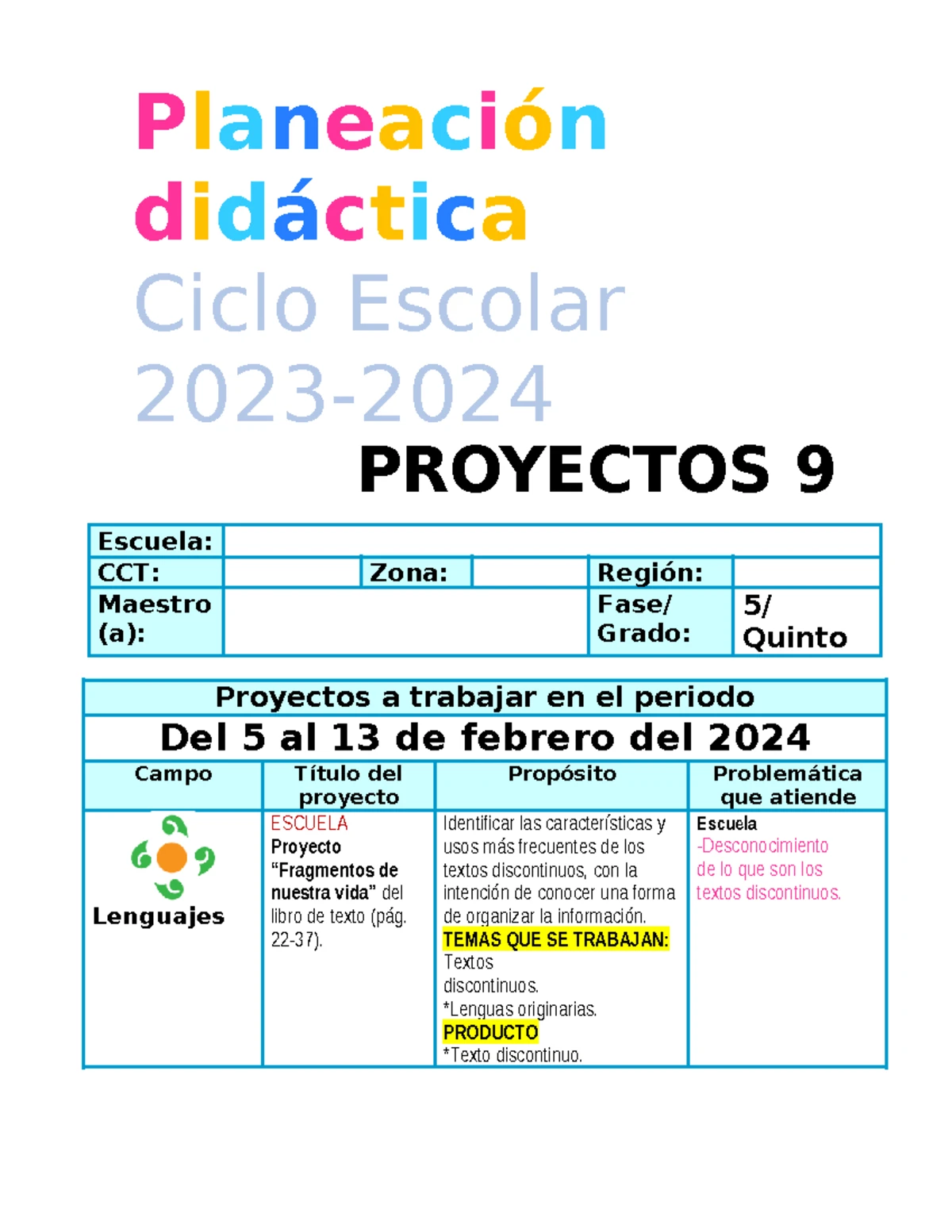 Planeación Proyectos del Aula 5to 6to - Febrero 2024 - Studocu