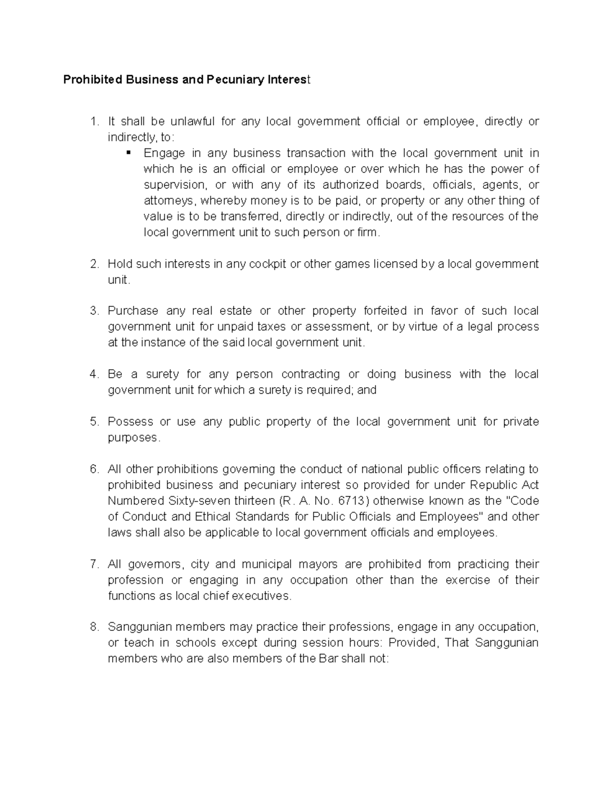 Prohibited Business & Pecuniary Interest Guidelines (LGU Compliance ...