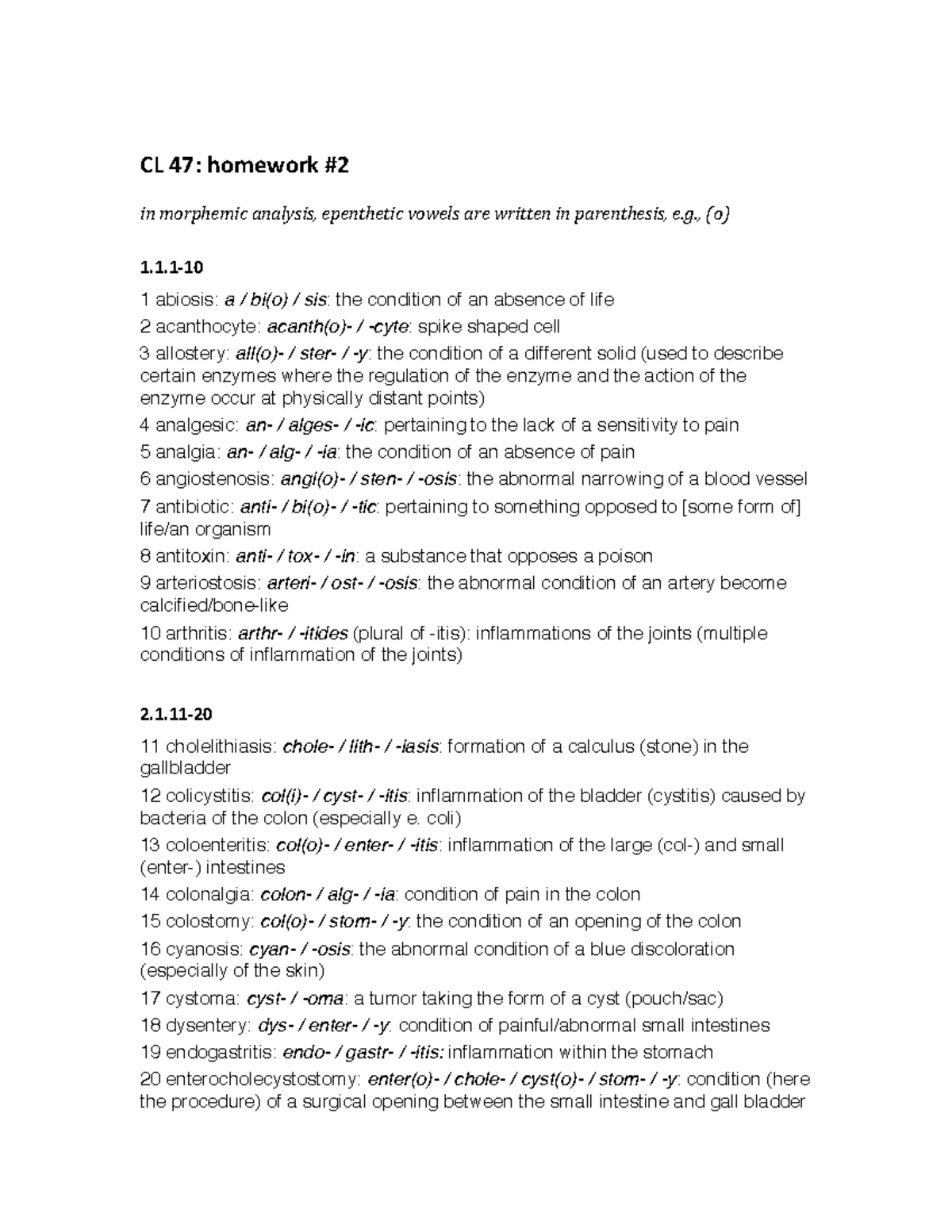 CL 47: Homework 2 Answer Key on Morphemic Analysis - Studocu