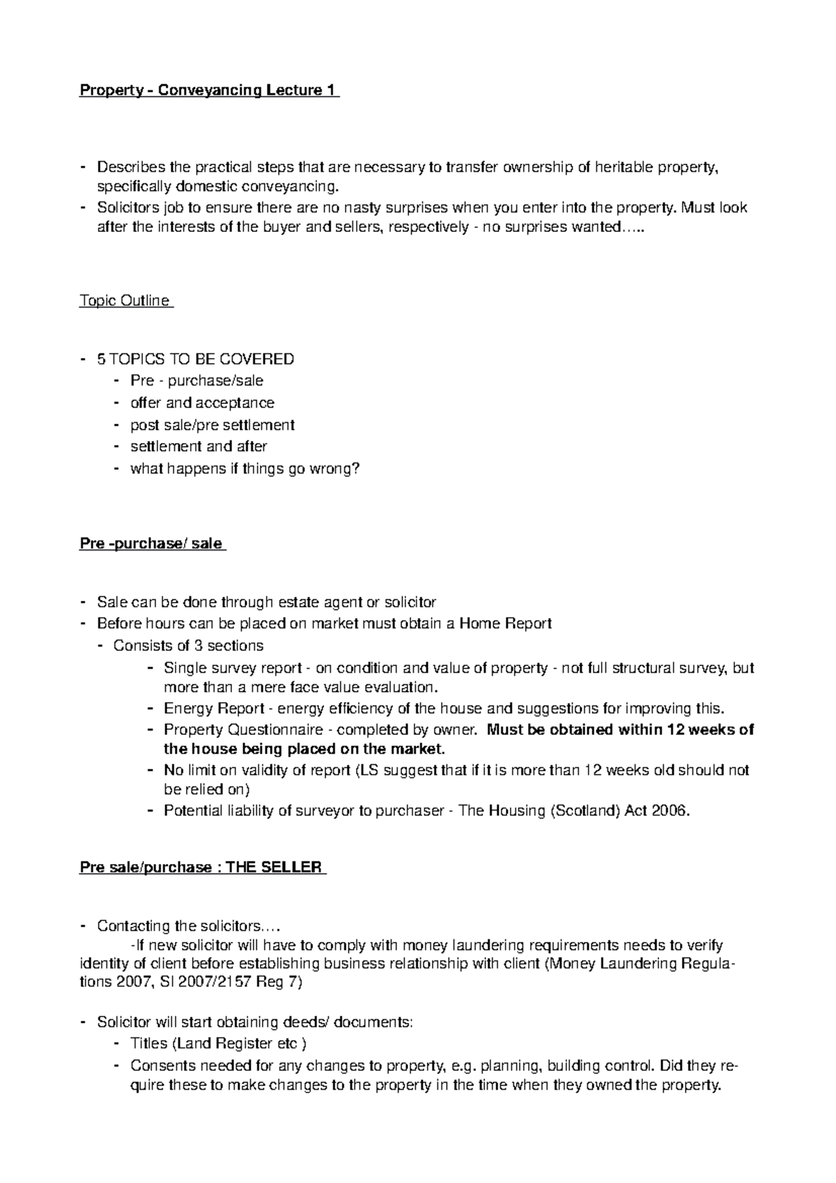 Conveyancing Lecture 1 Notes: Essential Steps in Property Transfer ...