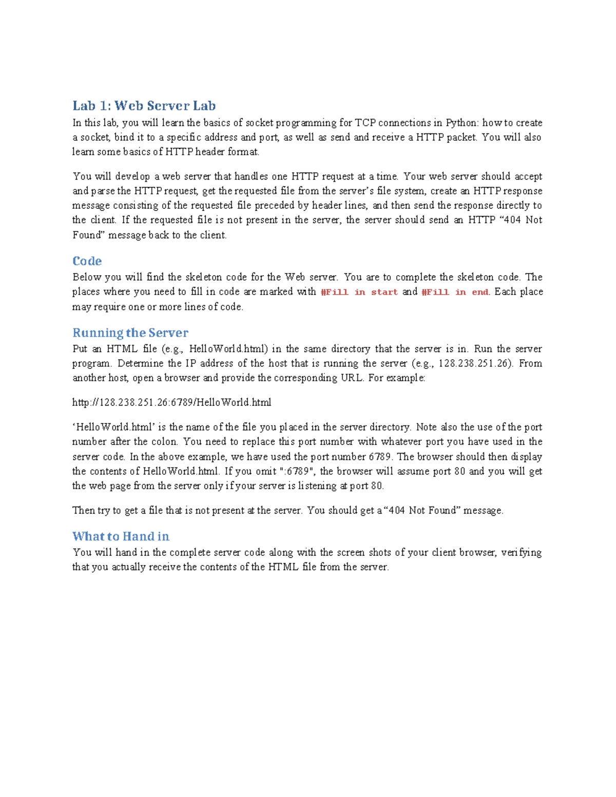 Web Server - computer network homework - Lab 1: Web Server Lab In this ...