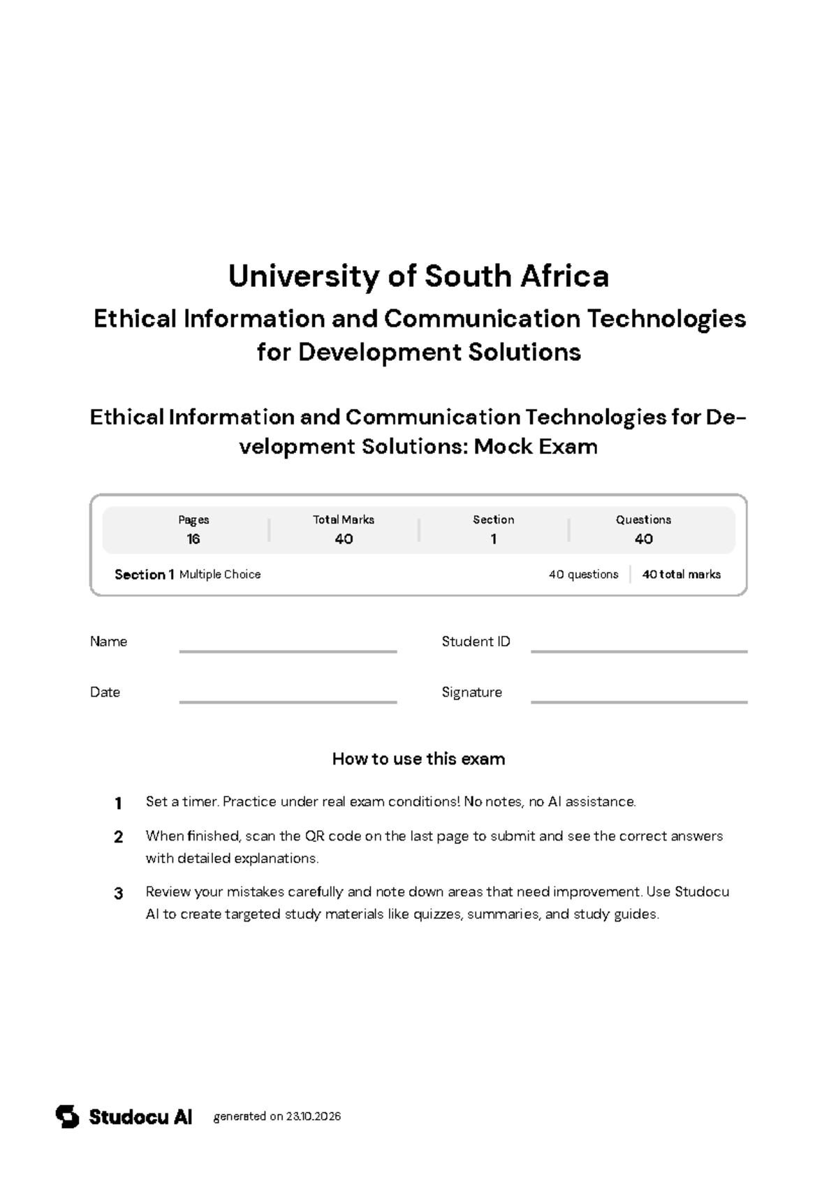 ICT for Development Solutions: Mock Exam - Studocu
