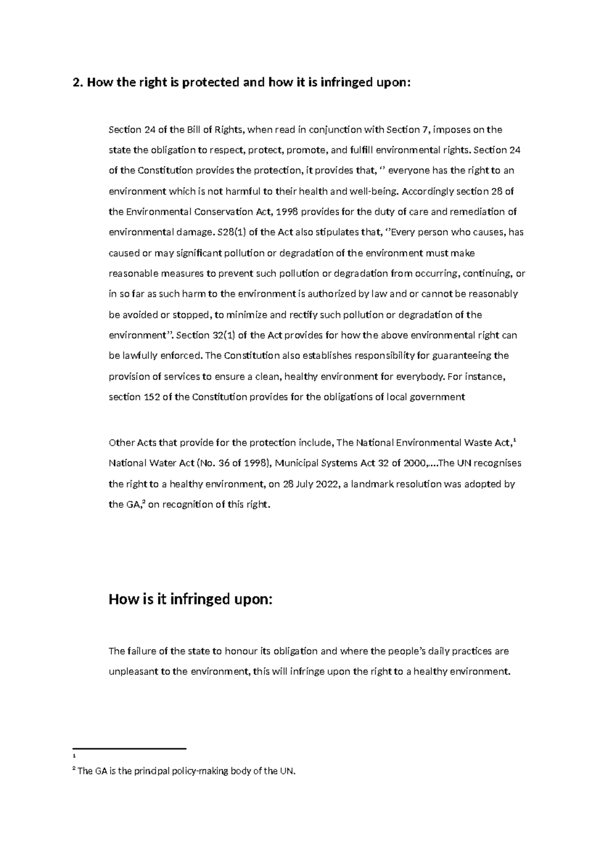 Human Rights Law Assignment: Protecting & Infringing Environmental ...