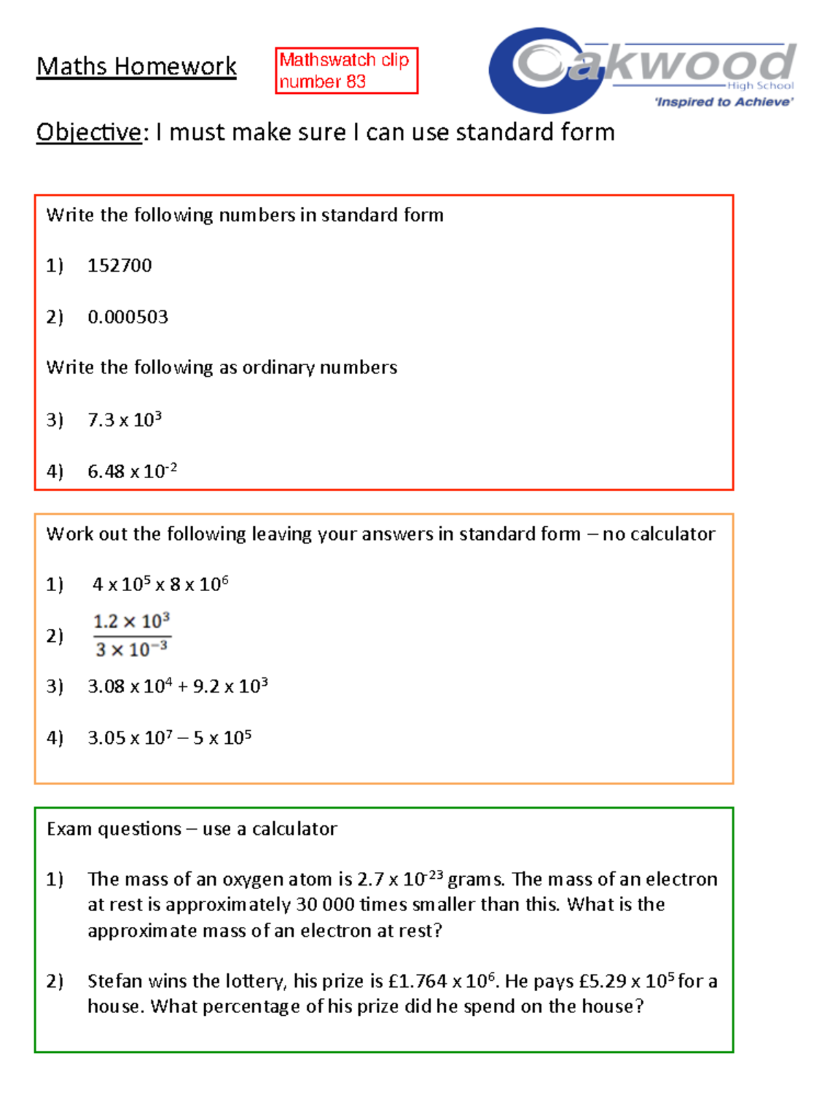 Y10 Maths Higher Homework 4 - Maths Homework Objec2ve: I must make sure ...