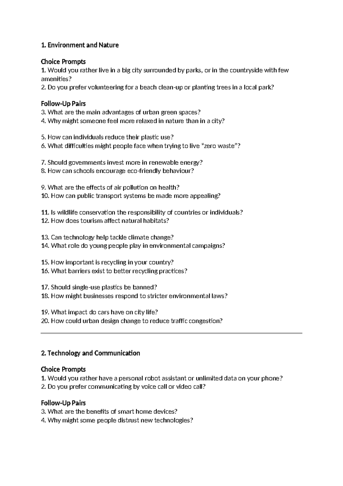 200 Questions for Speaking Part 4: Environment, Tech, Education & More ...