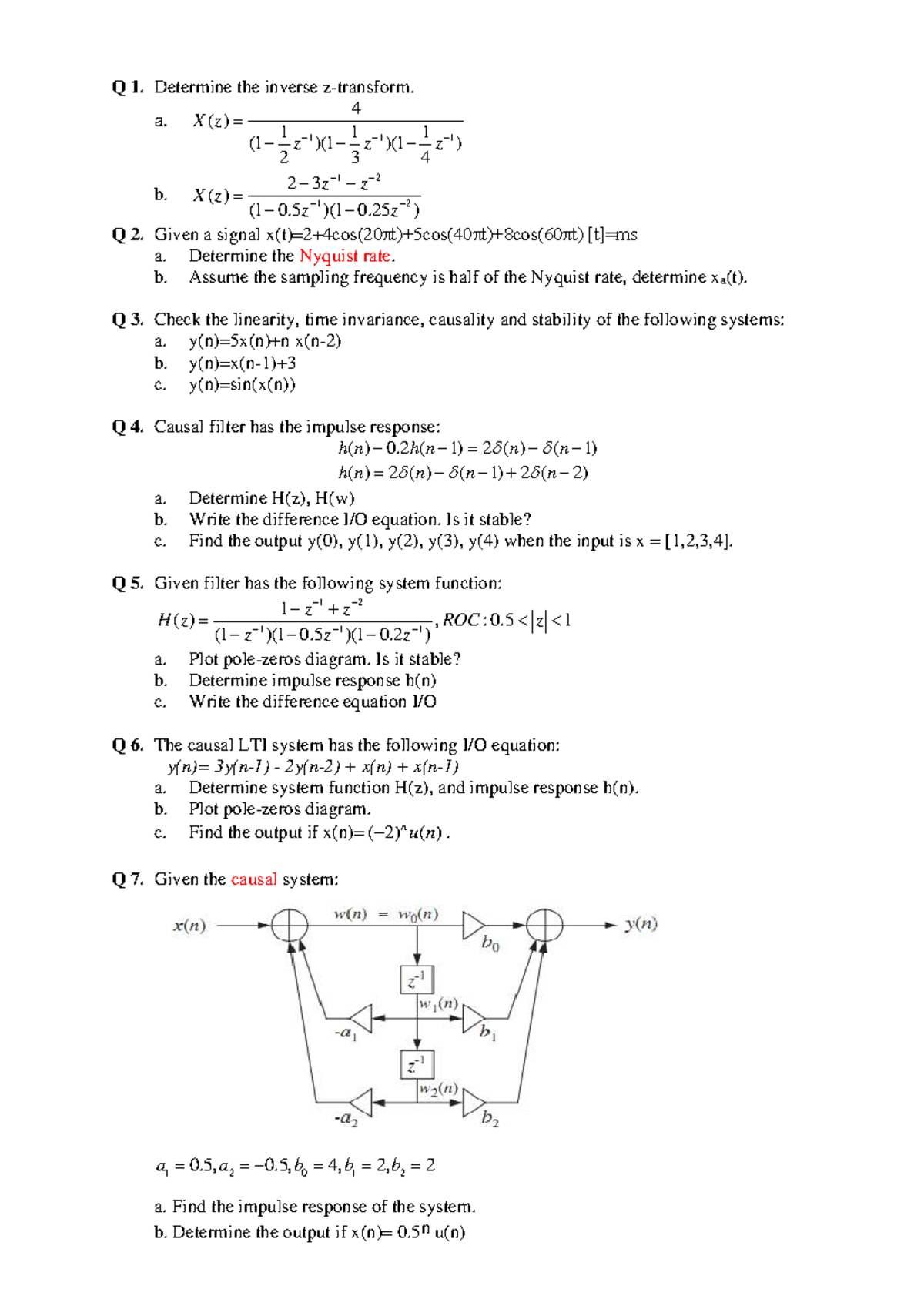 EE 301: Review Problems on System Functions and Stability Analysis ...