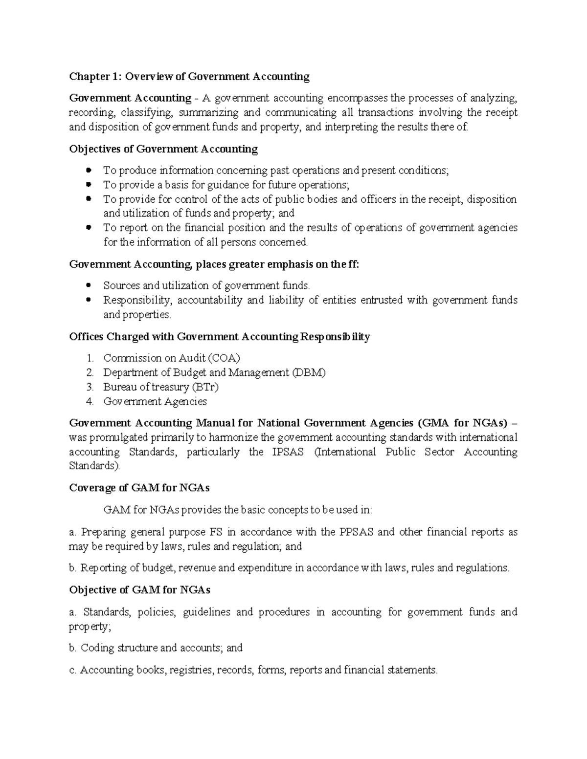 Government Accounting Overview: Chapter 1 Insights - Studocu