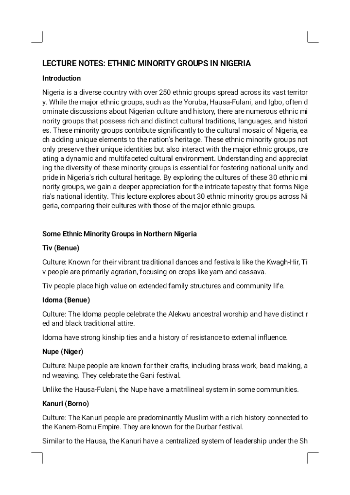 Lecture Notes- Ethnic Minority Groups IN Nigeria Phoenix - LECTURE ...