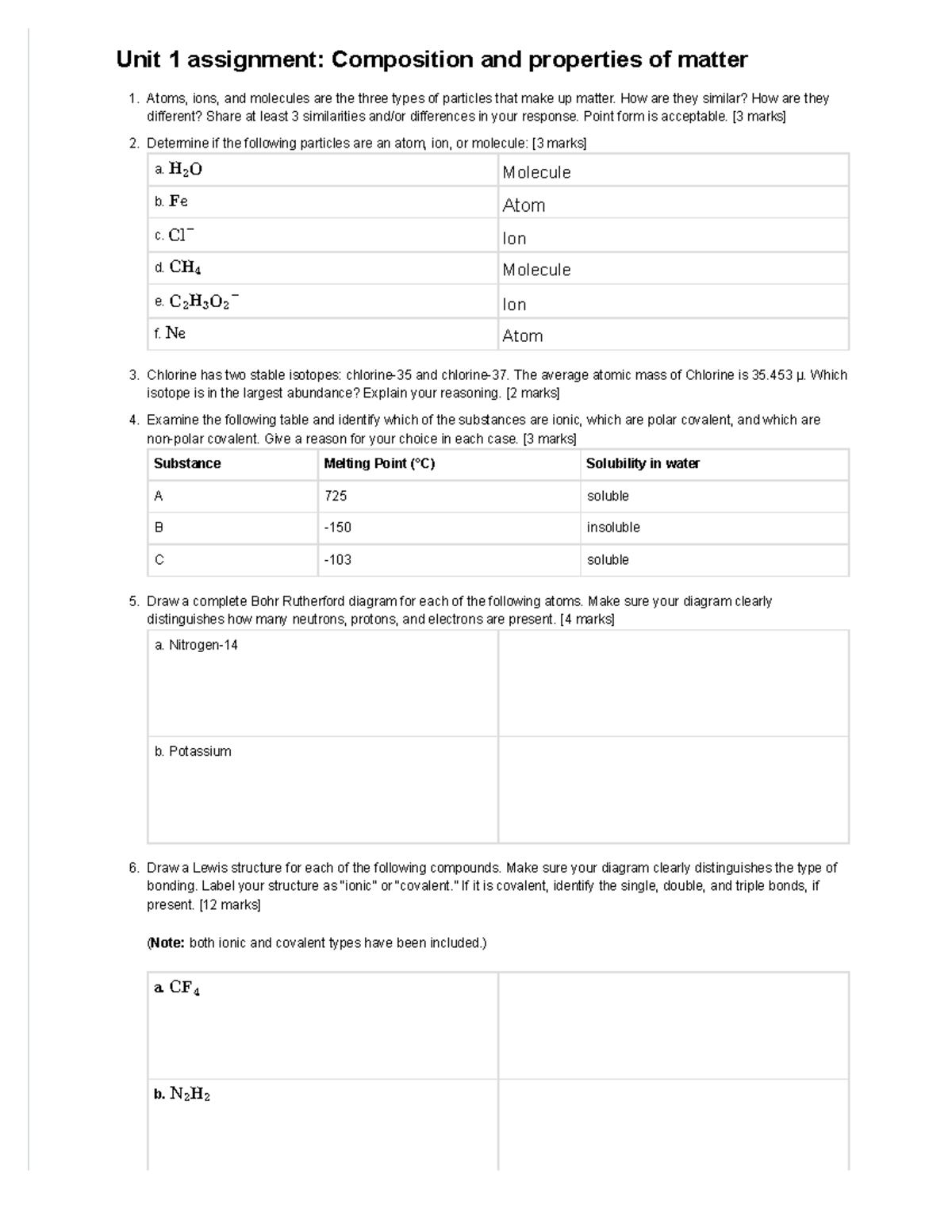 Unit 1 Assignment: Composition & Properties of Matter Analysis - Studocu