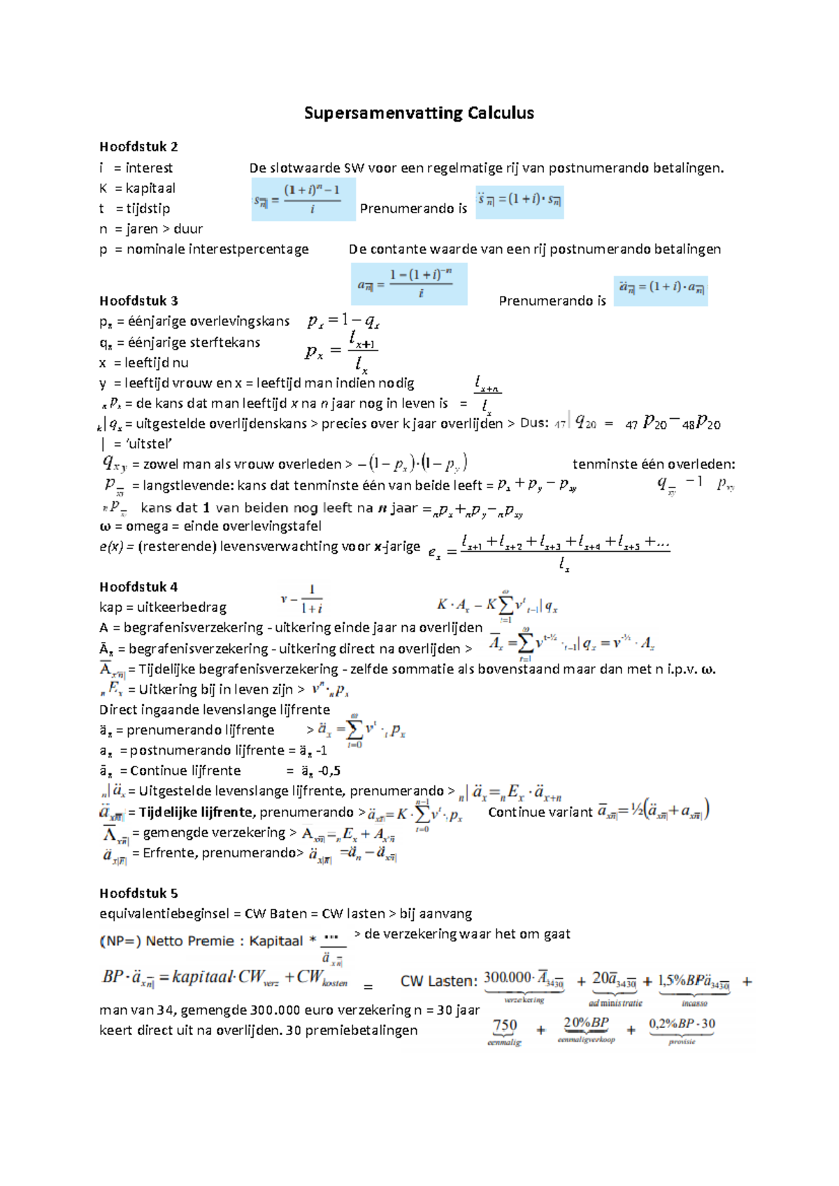 Supersamenvatting Calculus: Formules en Concepten voor Hoofdstukken 2-7 ...
