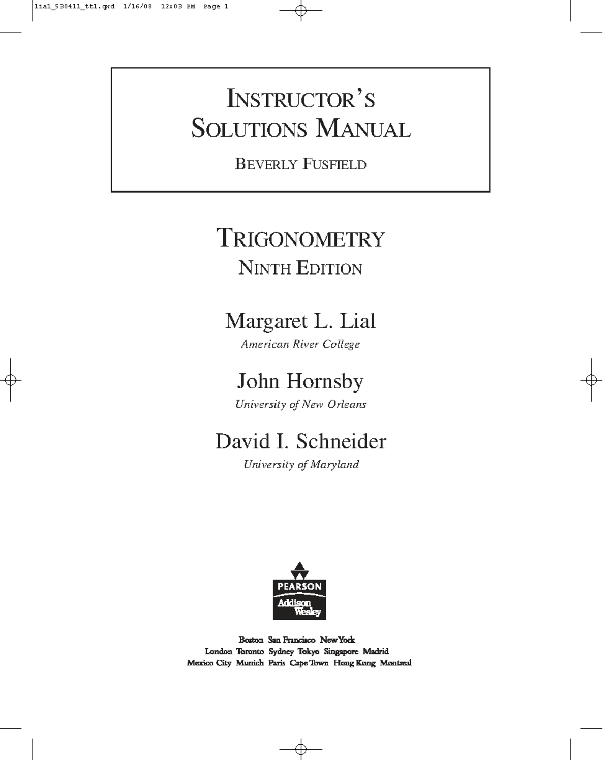 LHS Trig9e ISM TOC - Solutions Manual for Trigonometry 9th Edition ...