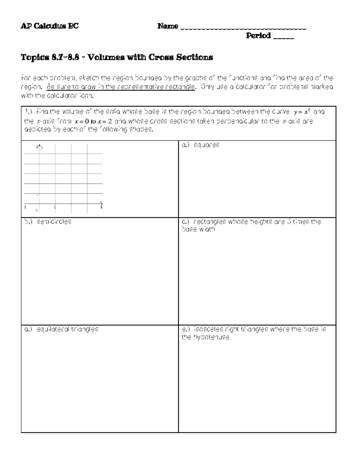 AP Calculus BC: Volumes with Cross Sections (Topics 8.7-8.8) - Studocu