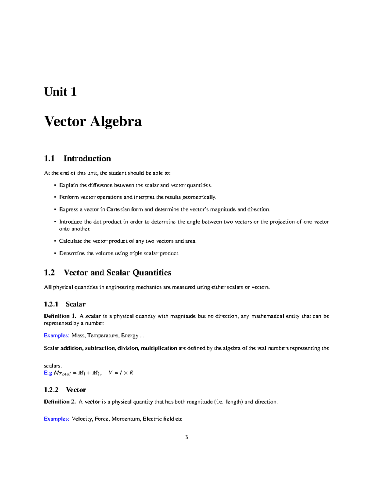 Unit 1: Vector Algebra Overview - Studocu
