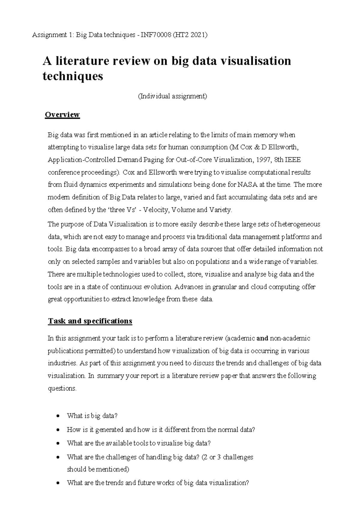 Assignment 1 Big Data Techniques INF70008 HT2 2021 - Assignment 1: Big ...