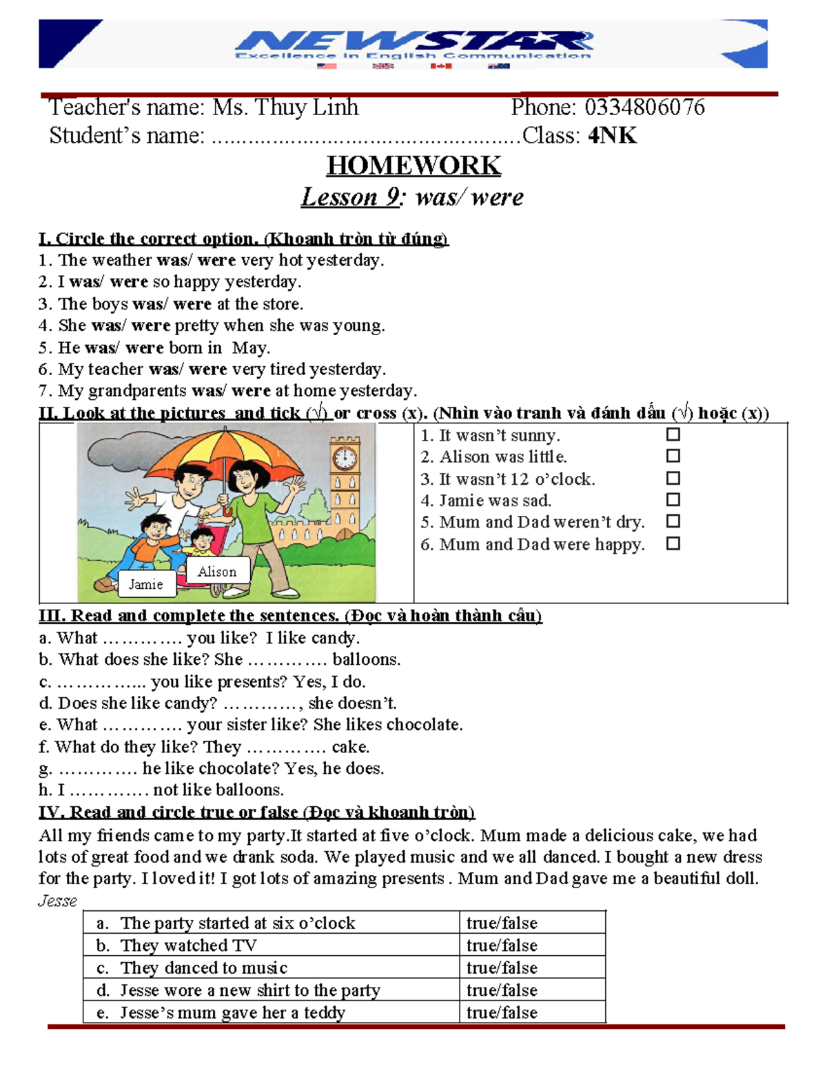 4NK - Lesson 9 Homework: Correcting "Were" Usage - Studocu