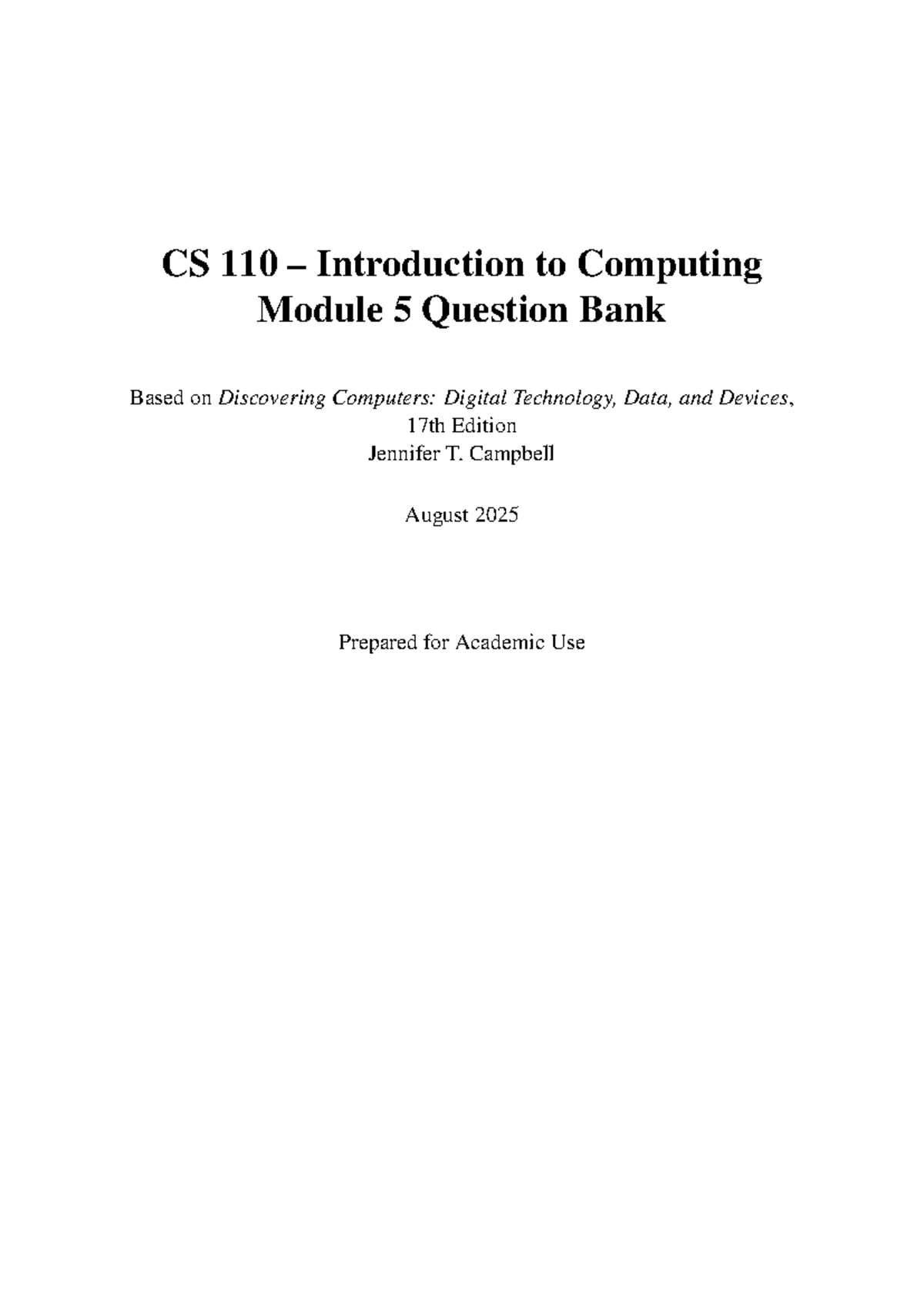 CS 110 Module 5 Question Bank: Discovering Computers, 17th Ed. - Studocu