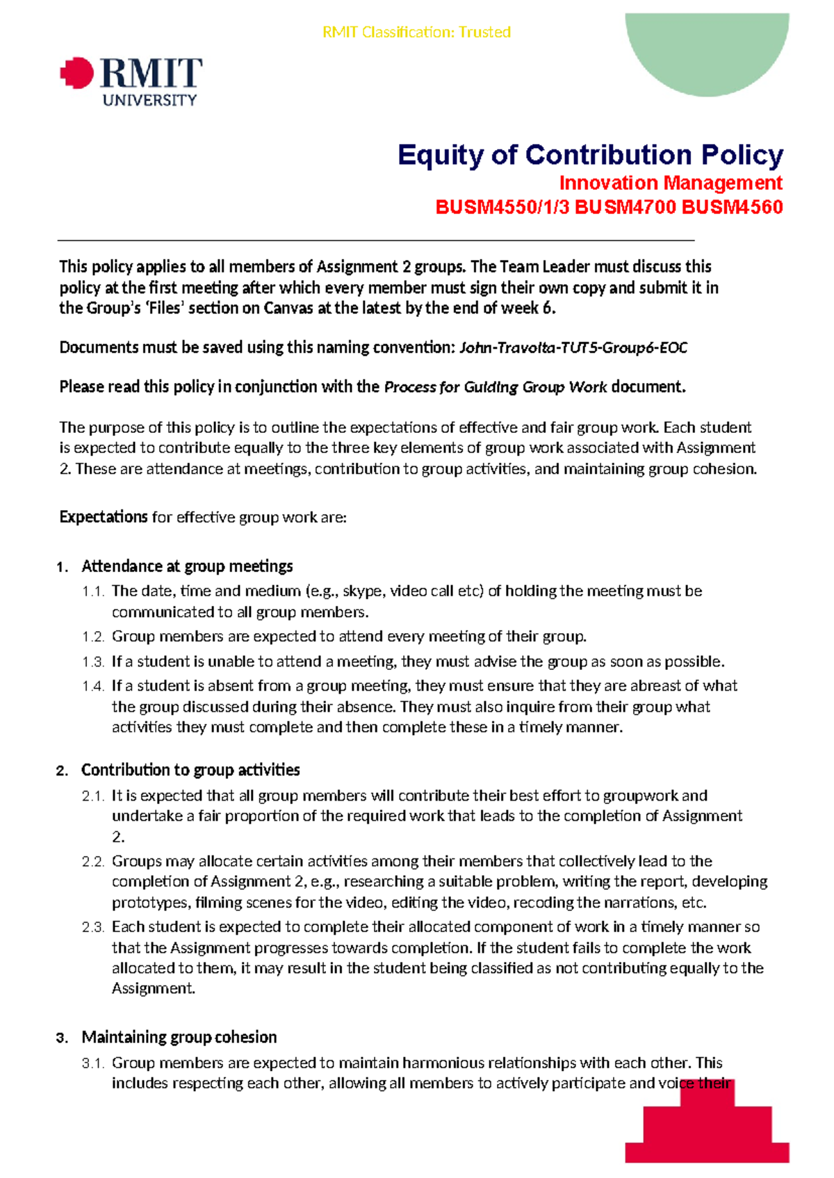 Equity of Contribution Policy-Innovation Management - RMIT ...