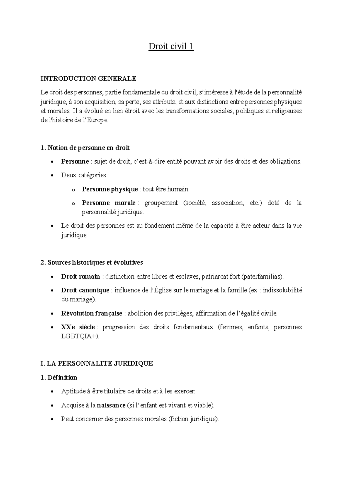 Droit Civil 1 : Introduction Générale et Notions Fondamentales - Studocu