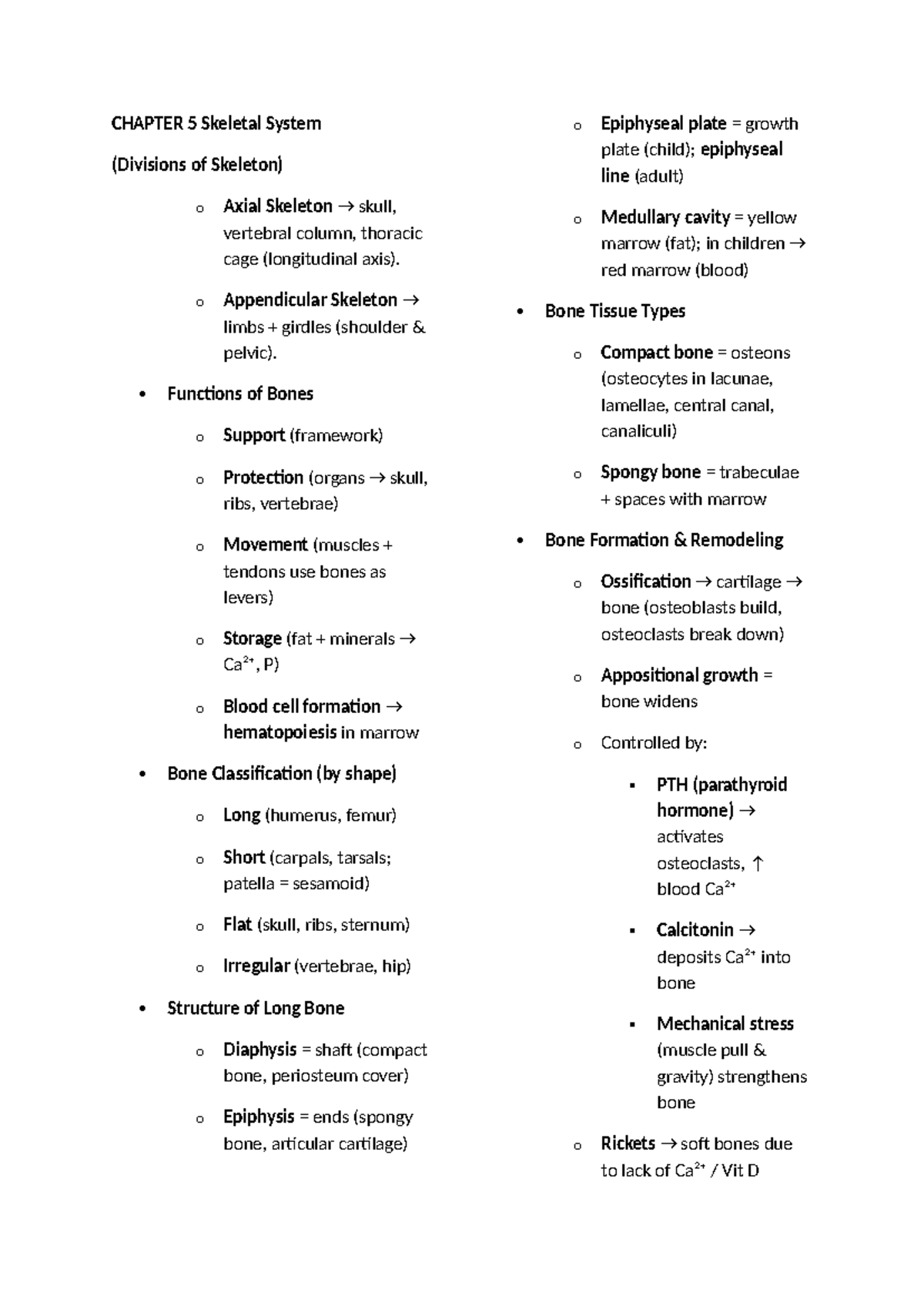Chapter 5: Skeletal System Overview and Key Concepts - Studocu
