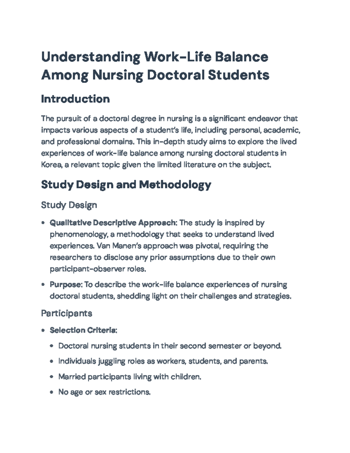 Work-Life Balance Experiences in Nursing Doctoral Students (NURS 501 ...