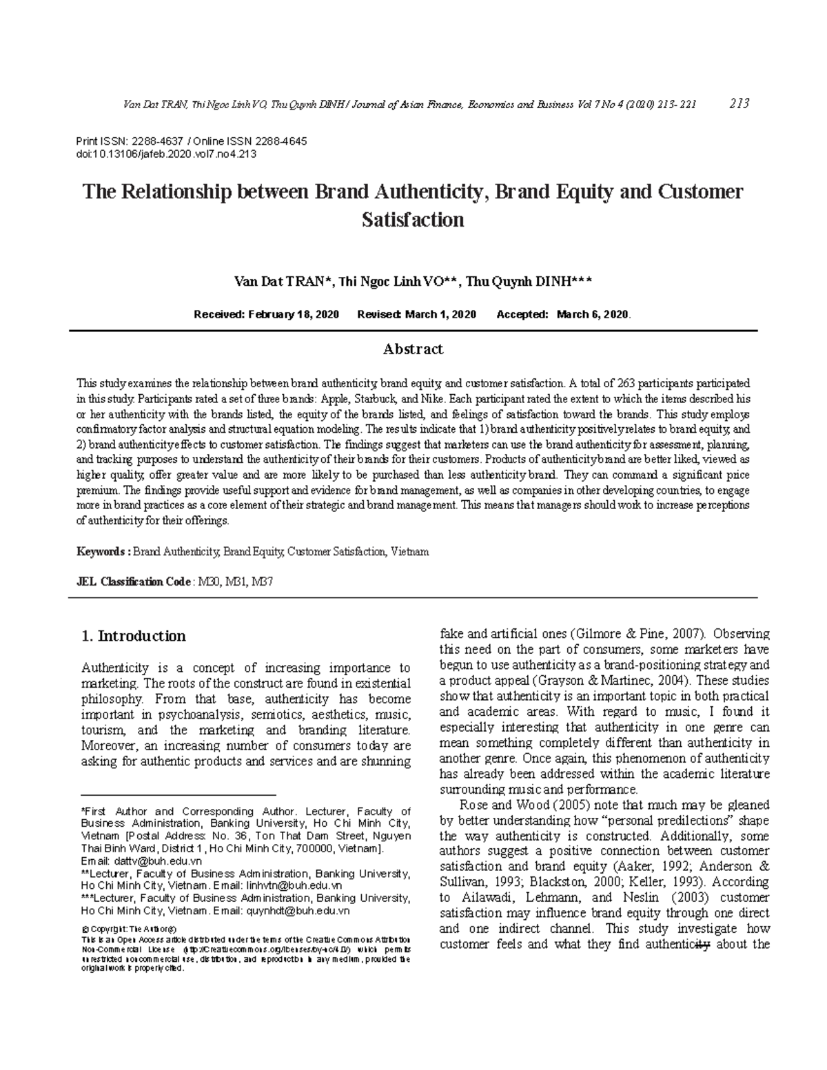 The Relationship between Brand Authenticity, Equity & Satisfaction in ...