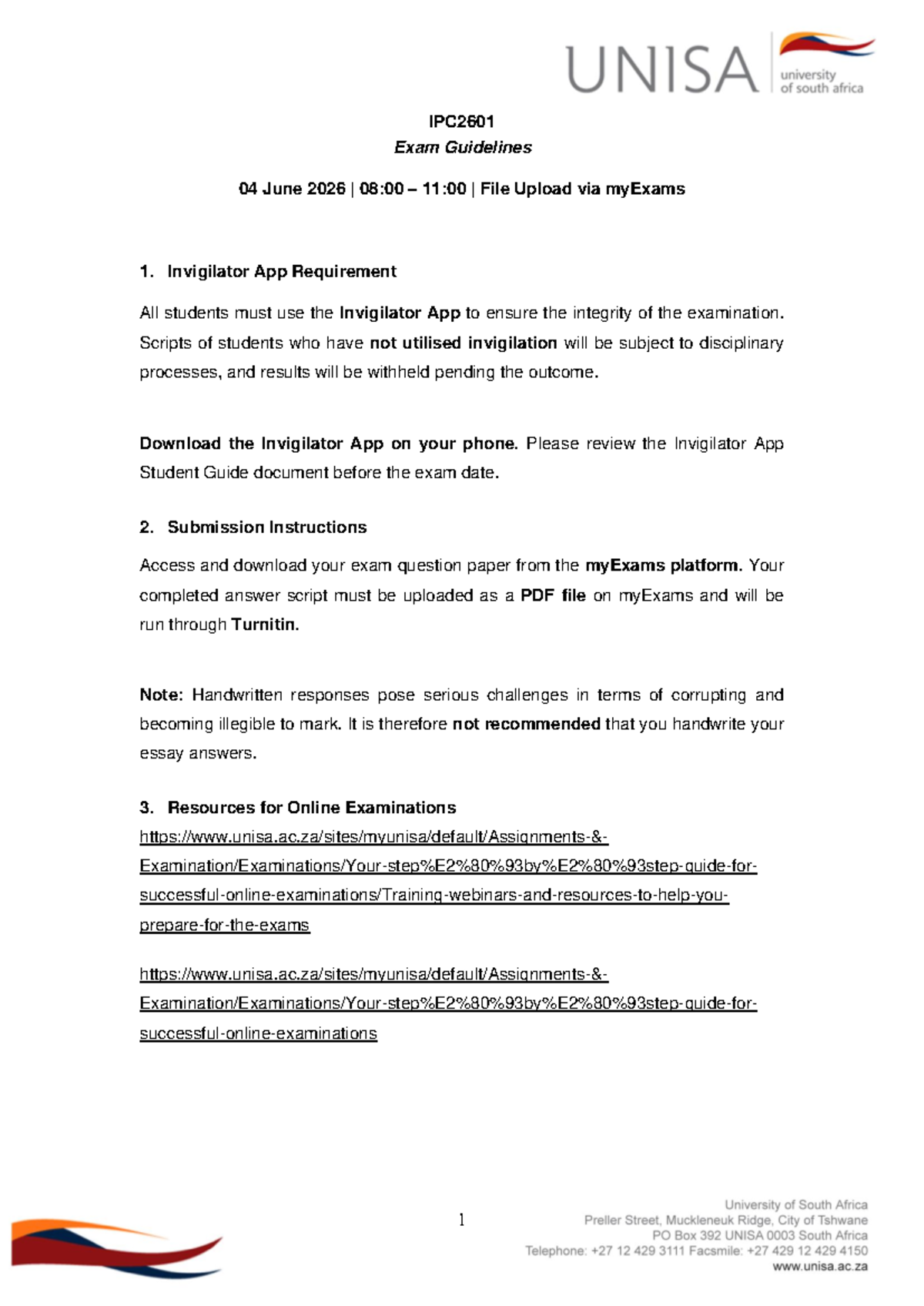 IPC2601 Final Exam Guidelines & Instructions - June 2026 - Studocu