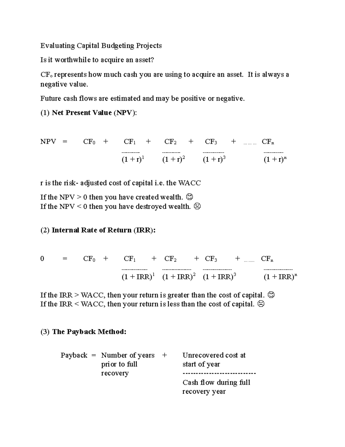 Capital Budgeting Evaluation Techniques: NPV & IRR Analysis - Studocu