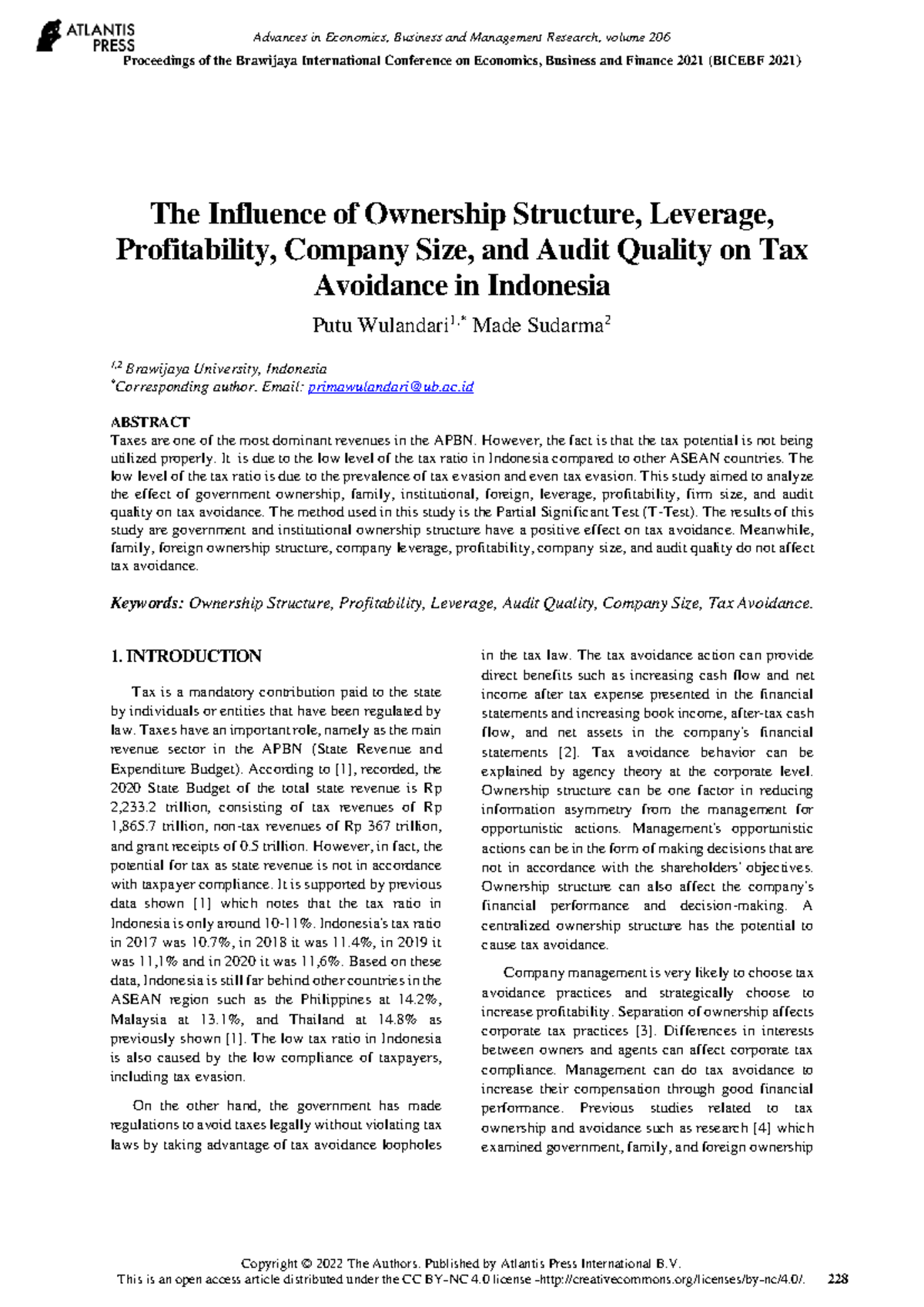 The Influence of Ownership Structure and Audit Quality on Tax Avoidance ...