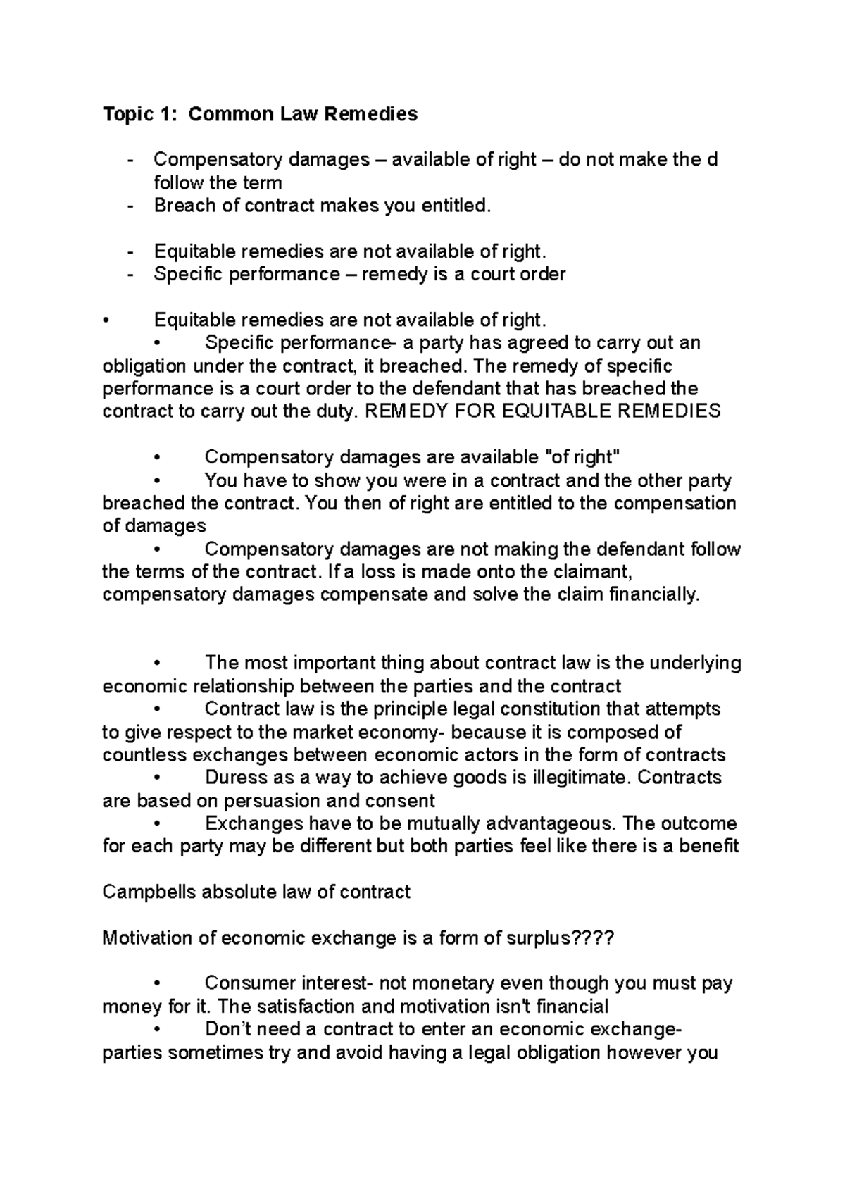Topic 1 - common law workshops - Topic 1: Common Law Remedies ...