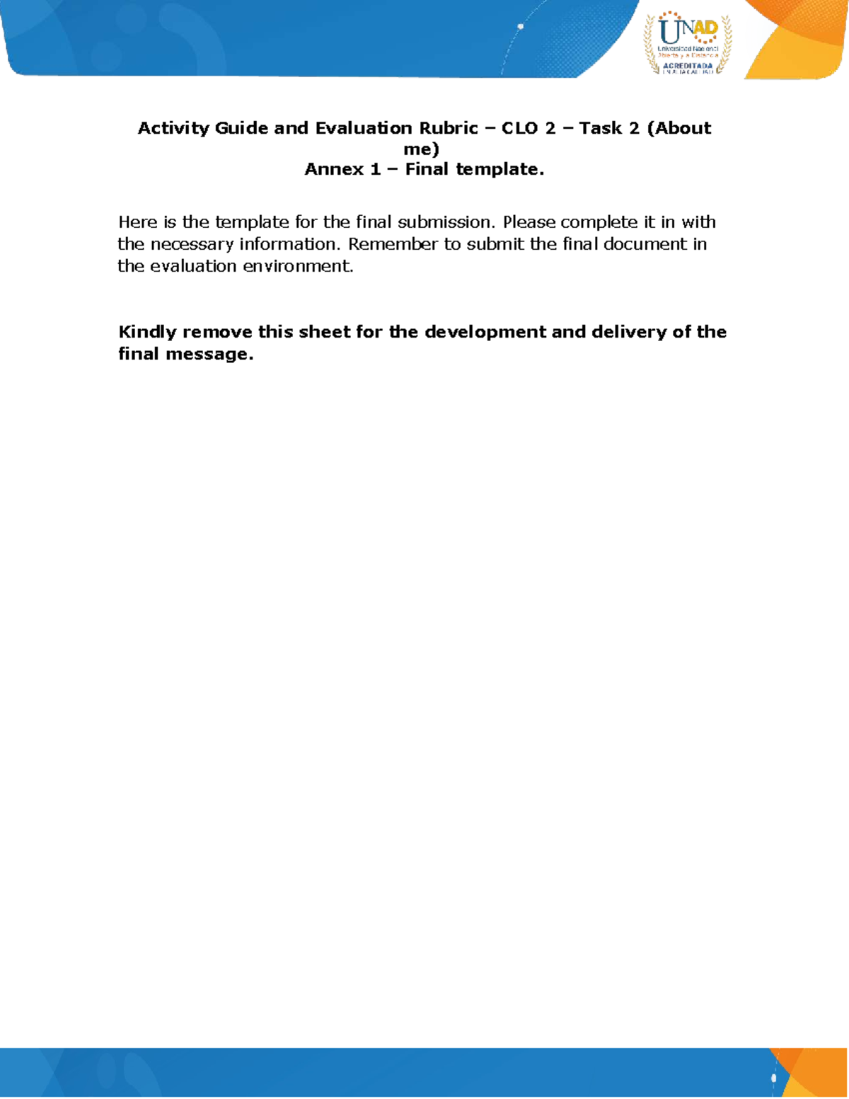 CLO 2 Task 2: About Me - Final Submission Template (Annex 1) - Studocu
