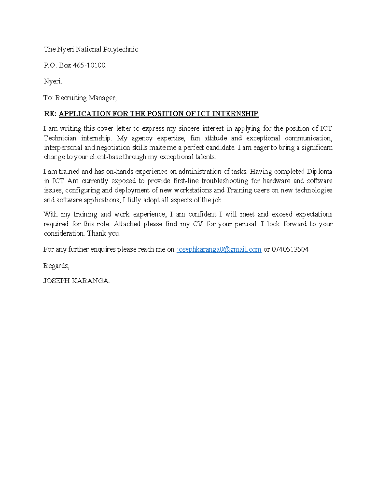Application for ICT Internship Position - DOC-20240427-WA0022 - Studocu