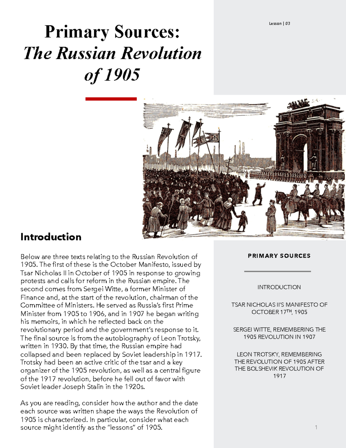 Russian Revolution of 1905: Key Primary Sources for Lesson 03 - Studocu