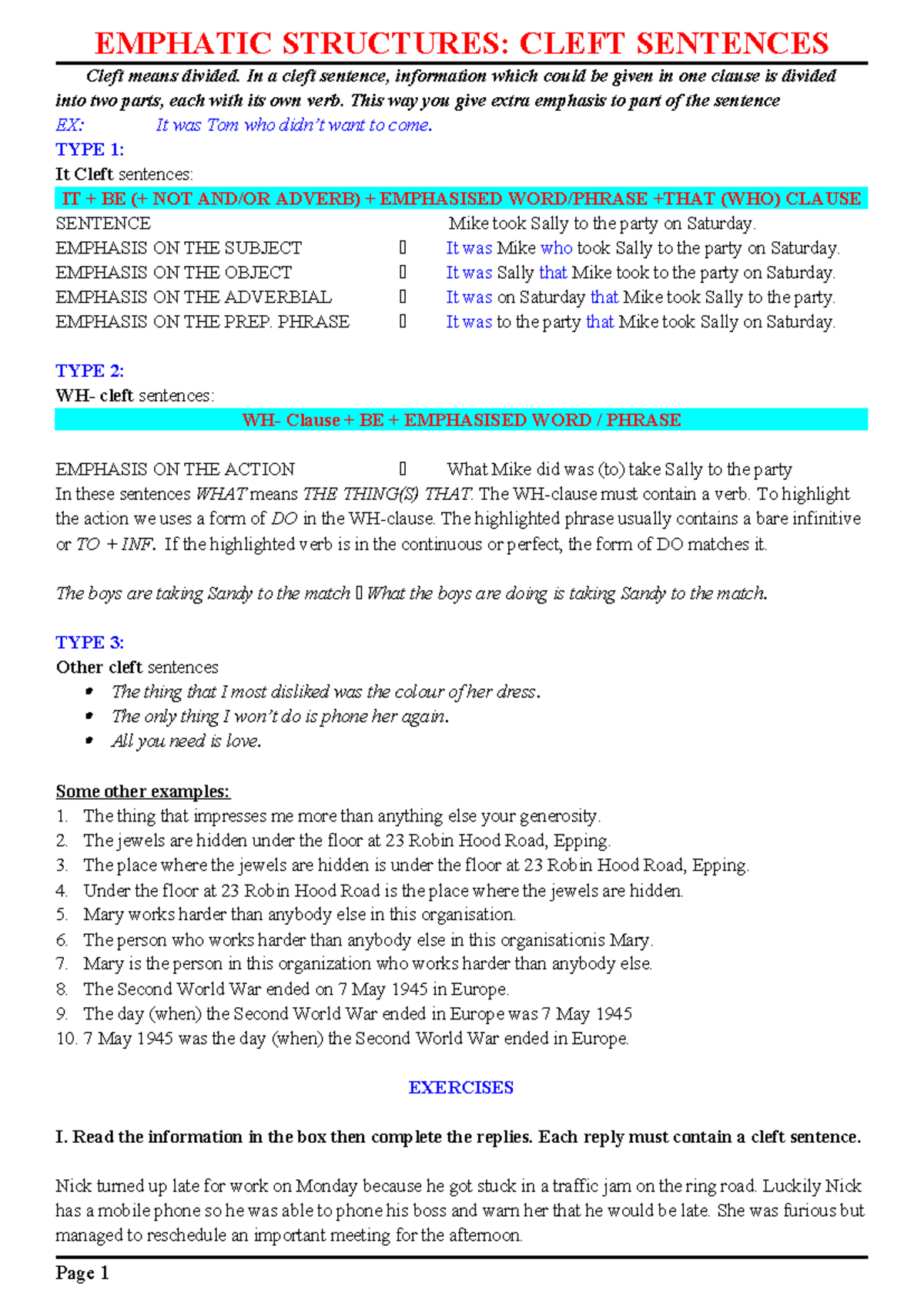 EMPHATIC STRUCTURES: CLEFT SENTENCES (ENG 101) - Studocu