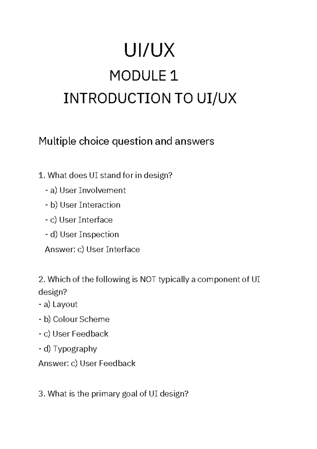 UI/UX Module 1: Comprehensive Quiz with Answers on UI/UX Concepts - Studocu