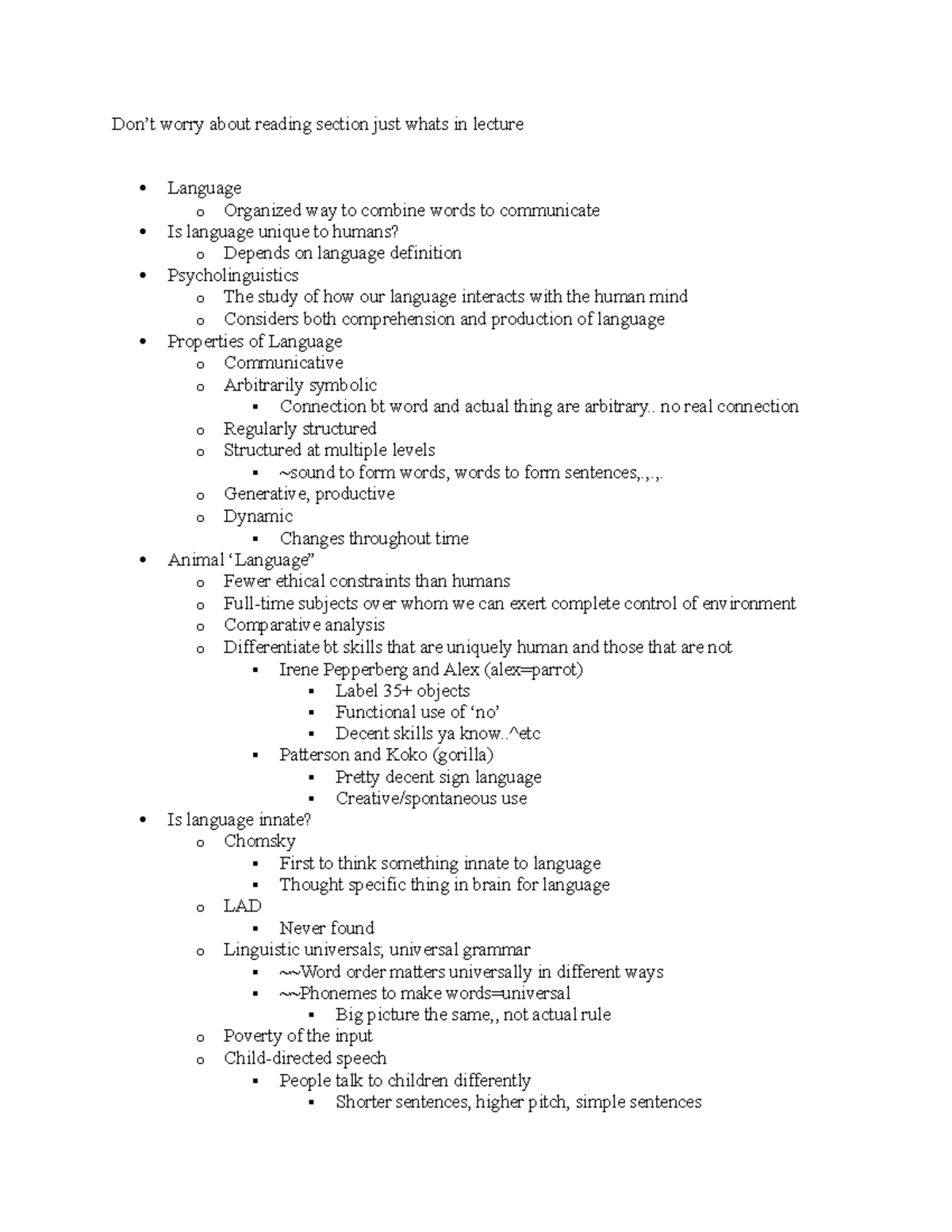Psy 332 Language - Professor Giralt - worry about reading section just ...