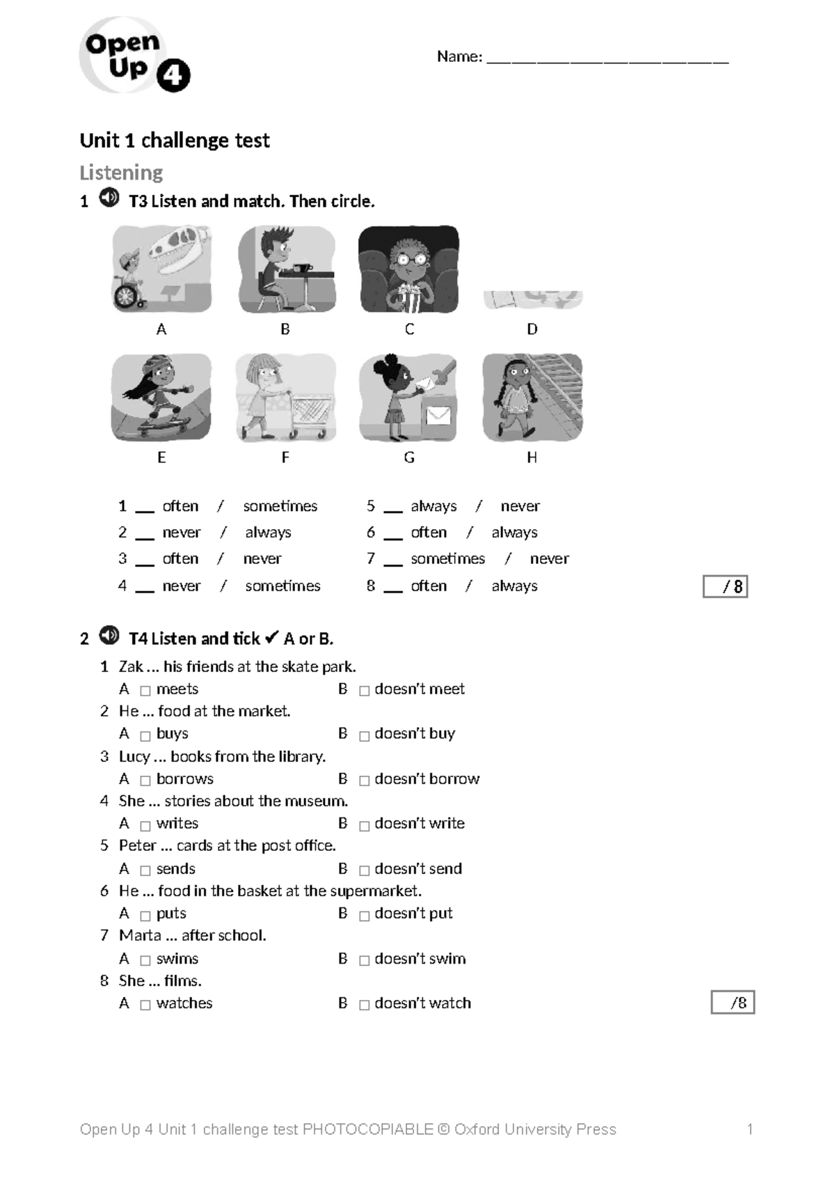 Open Up 4 Unit 1 Challenge Test: Listening & Speaking Activities - Studocu