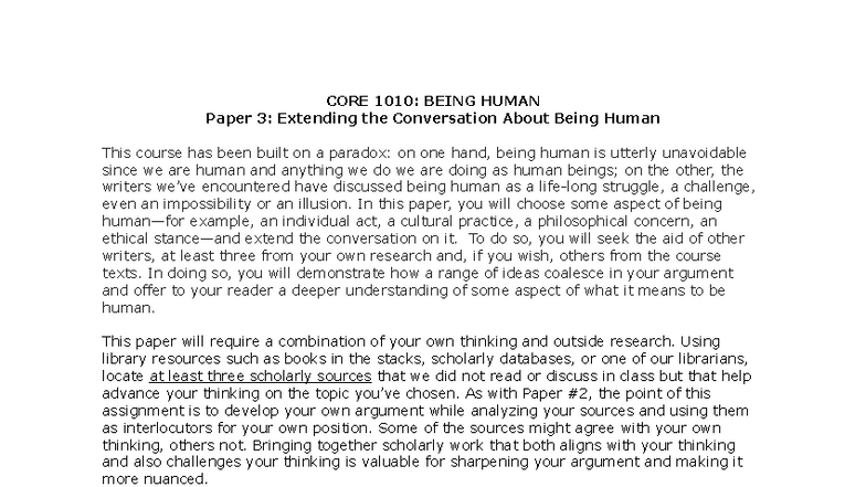 CORE 1010: BEING HUMAN Paper 3 - Extending the Conversation on Humanity ...