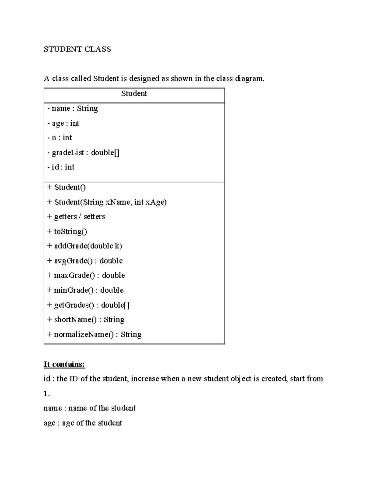 Class Design for Student Object in Java Programming - Studocu