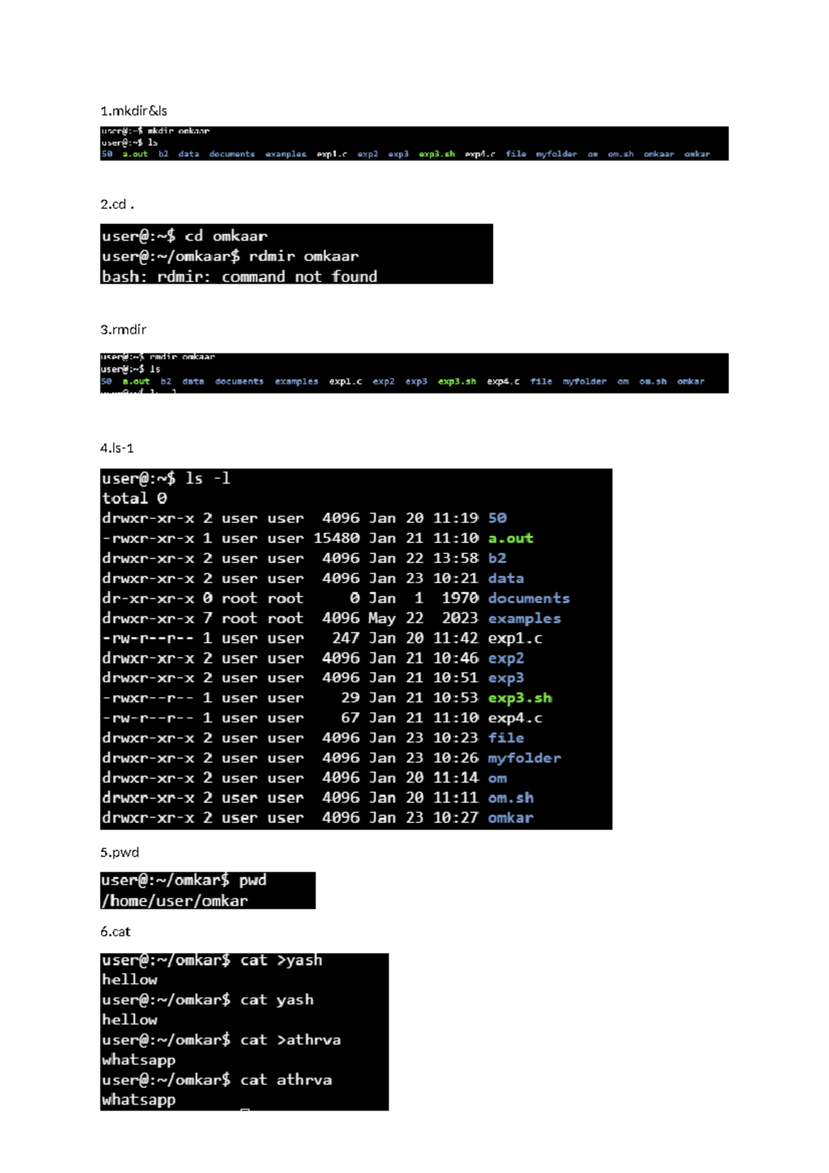 Os exp 1 - os code - mkdir omkaar ls 50 a b2 data documents examples ...