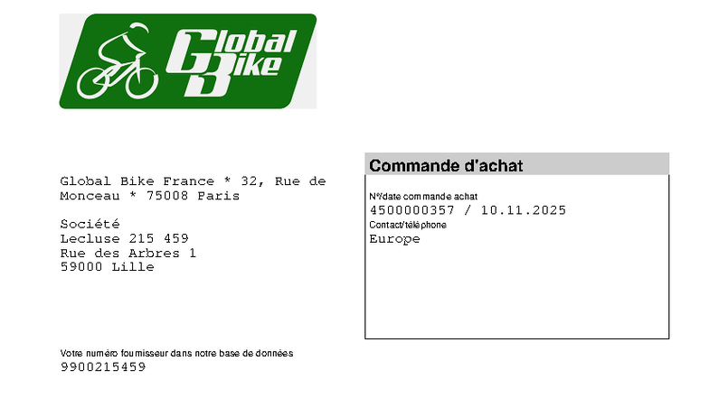 Commande d'Achat Global Bike France - 10.11.2025 - Studocu