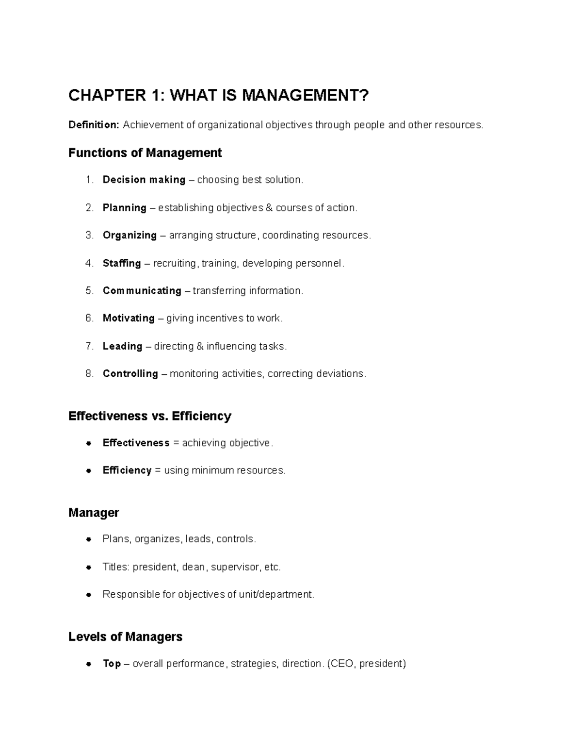 BUSINESS MANAGEMENT PRELIMS REVIEWER: CHAPTER 1 OVERVIEW - Studocu