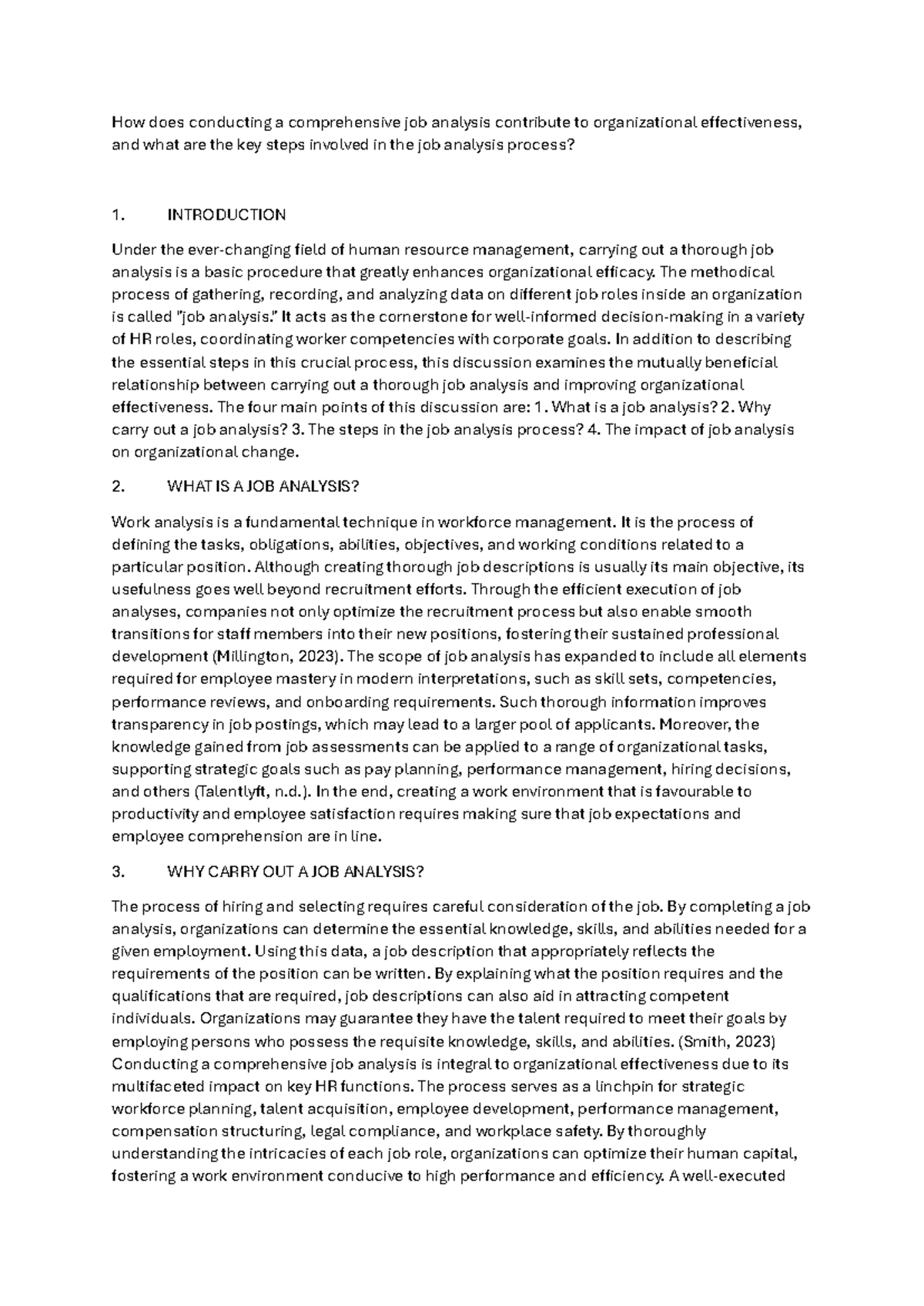 How does conducting a comprehensive job analysis contribute to ...