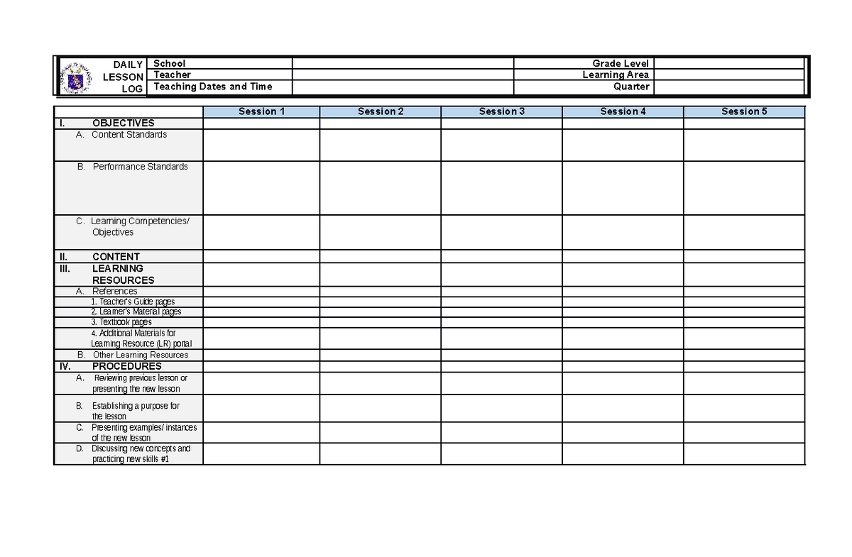 DAILY School LESSON Teacher LOG: Objectives & Procedures - Studocu