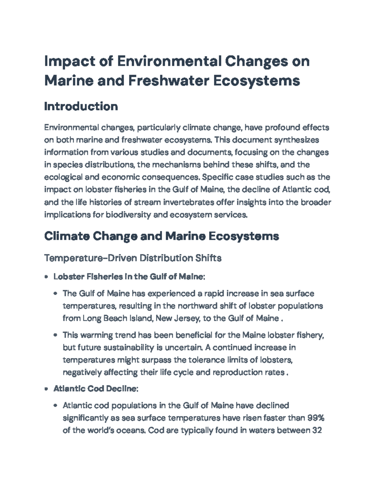 The Impact of Climate Change on Marine and Freshwater Ecosystems ...