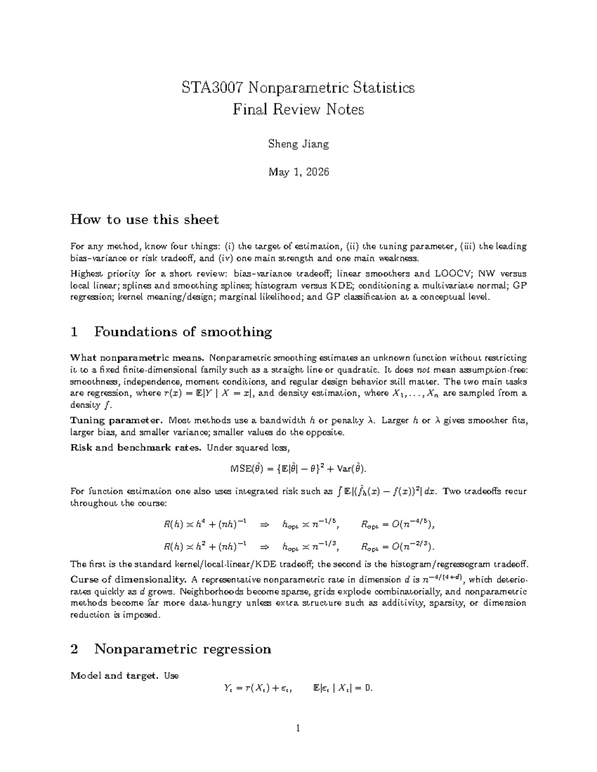 STA3007 Nonparametric Statistics Final Exam Review Notes - Studocu