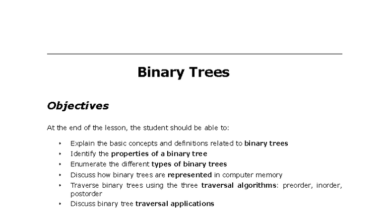 Binary Trees: Concepts, Properties, and Traversal Techniques - Studocu